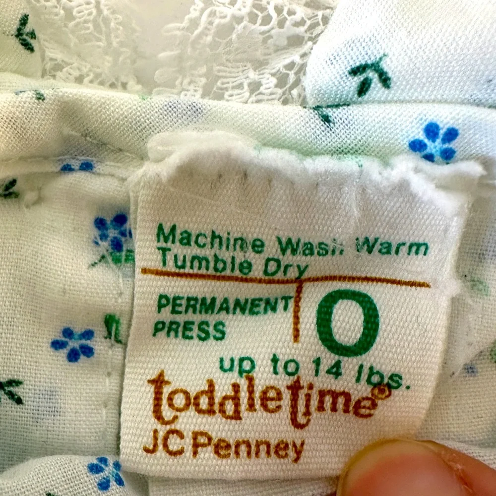 VTG Toddle Time by JcPenney Smocked‎ Dress Bloomer White w/ Blue Flowers 2pc set